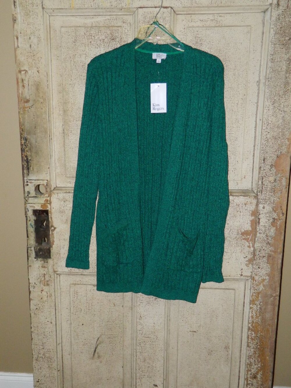 Kim Rogers Emerald Marbled Cardigan Sweater Sz L (FF-7)